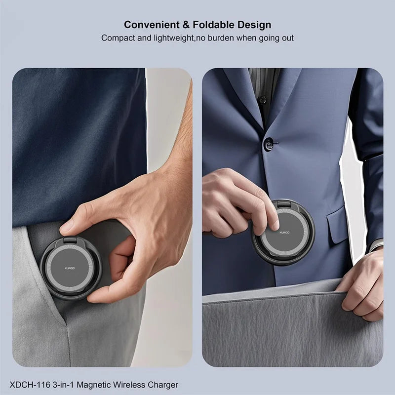 XUNDD 3 in 1 Magnetic Wireless Charger for Mobile Phone / Earphones / Watch Folding Desktop Charging Dock
