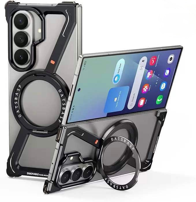 Sleek Z-Shaped Metal Samsung Fold 7 Cover with 360° Rotating Ring Stand
