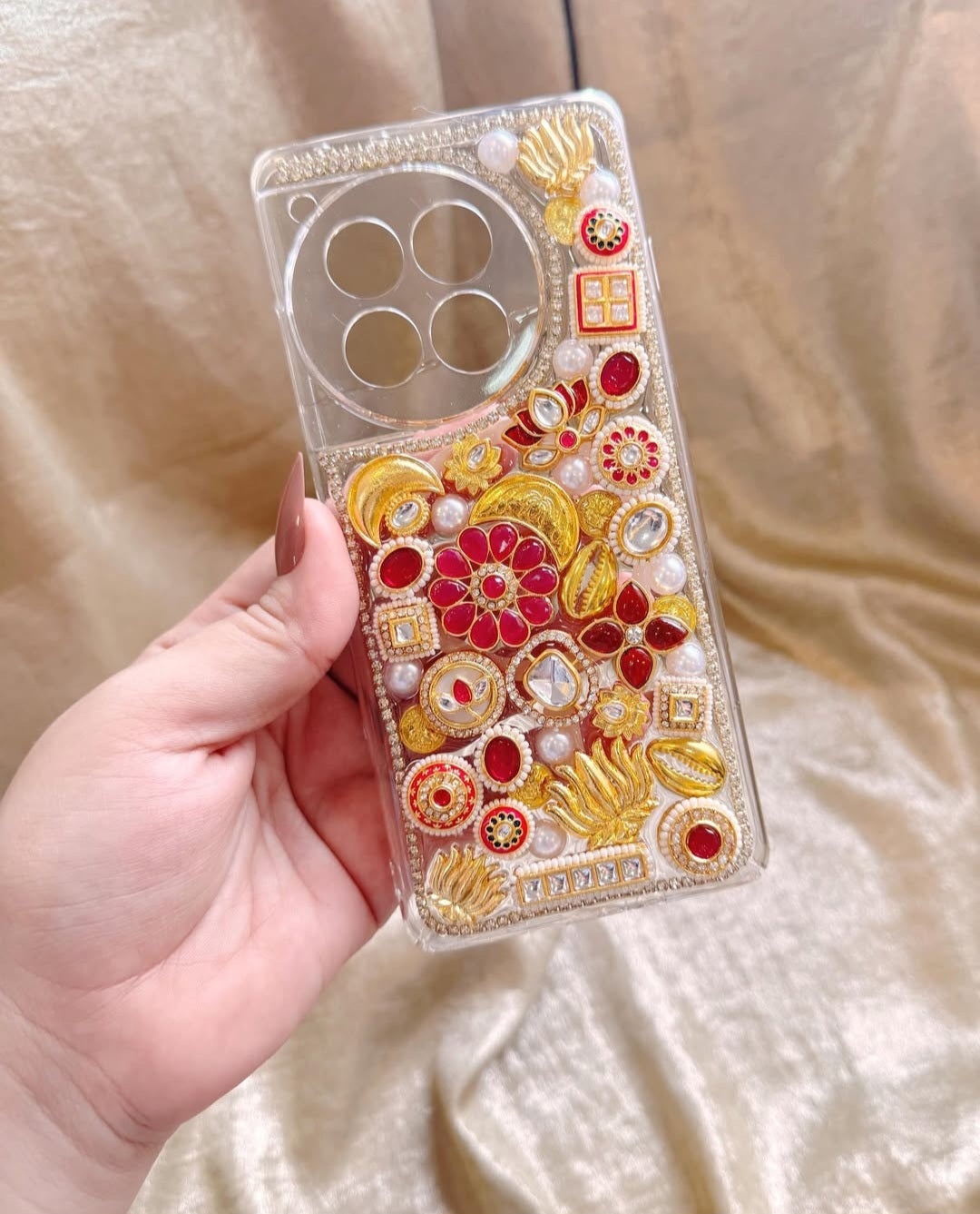 Ruby Red Kundan Pearl Designer Phone Case