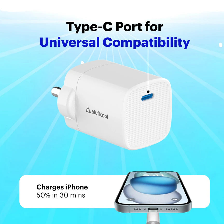 Stuffcool Novus 25W Super Fast GaN charger for Samsung, Pixel & iPhone