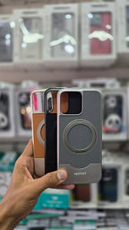 NJOYNY Premium Leather Metal Case with 360° Ring Stand - iPhone 16 Pro Max Back Cover