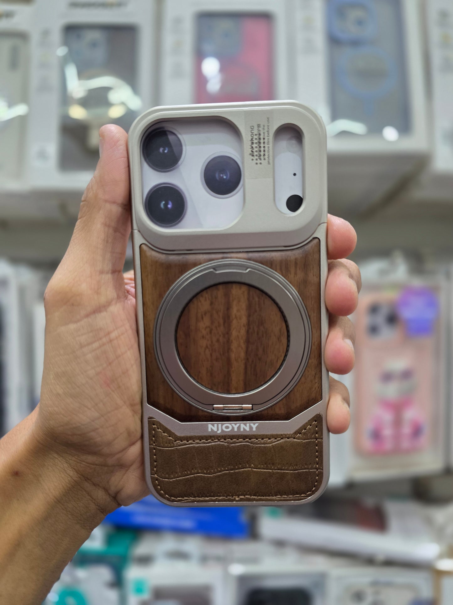 NY Perfume Wooden Metal 360 Stand Case With Magsfe - iPhone 17 Pro