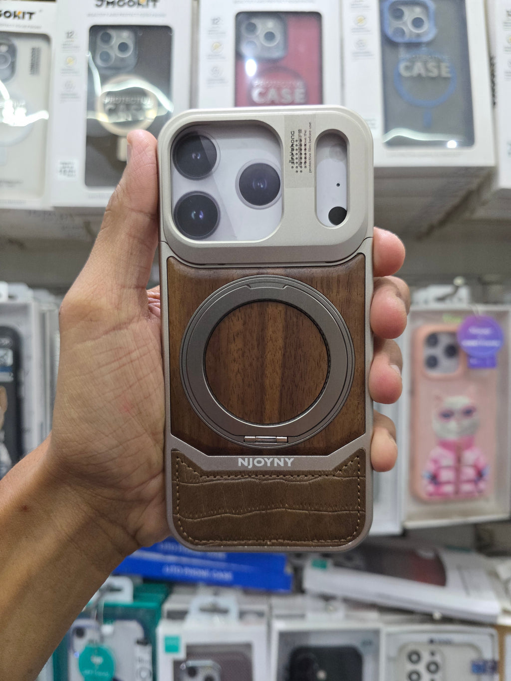 NY Perfume Wooden Metal 360 Stand Case With Magsfe - iPhone 17 Pro Back Cover