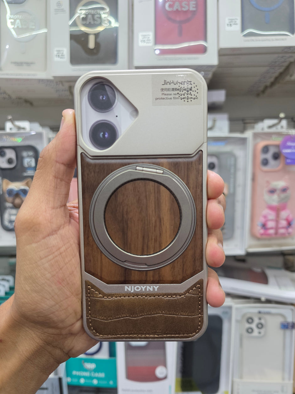 NY Perfume Wooden Metal 360 Stand Case With Magsfe - iPhone 17 Back Cover
