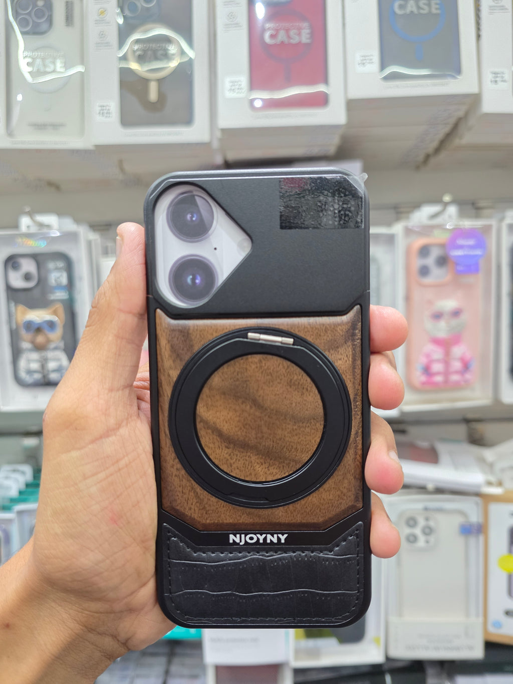 NY Perfume Wooden Metal 360 Stand Case With Magsfe - iPhone 17 Back Cover