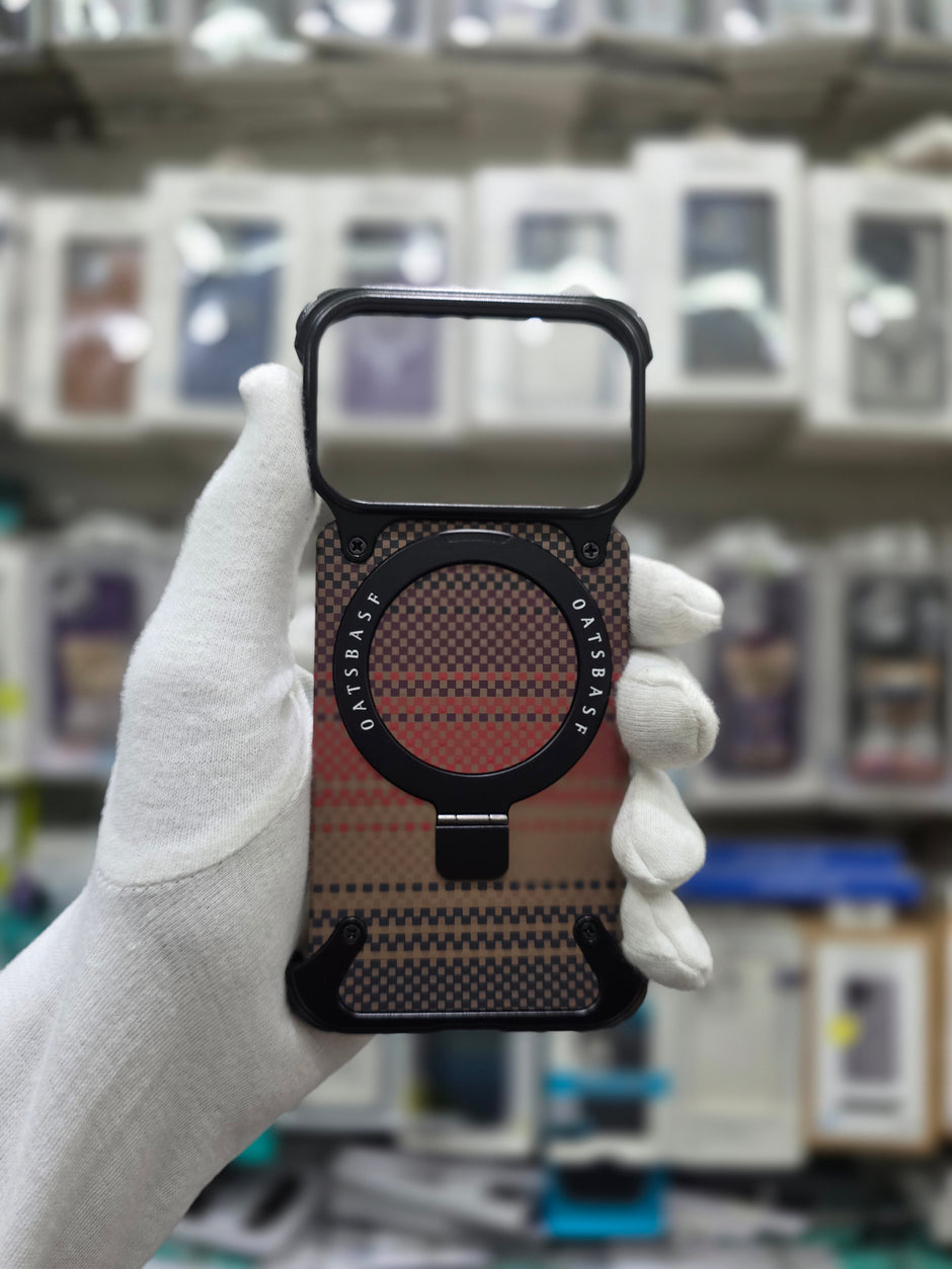 Carbon Fiber Metal Magnetic Case With Ring Stand - iPhone 17 Pro Back Cover