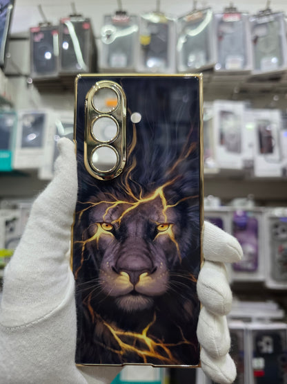 GKK Majestic Lion Glass Case with Gold Frame – Samsung Galaxy Z Fold 7 Series