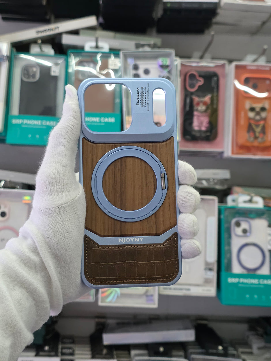 NY Perfume Wooden Metal 360 Stand Case With Magsfe - iPhone 18 Pro Back Cover