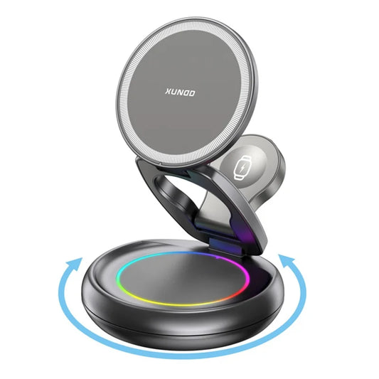 XUNDD 3 in 1 Magnetic Wireless Charger for Mobile Phone / Earphones / Watch Folding Desktop Charging Dock