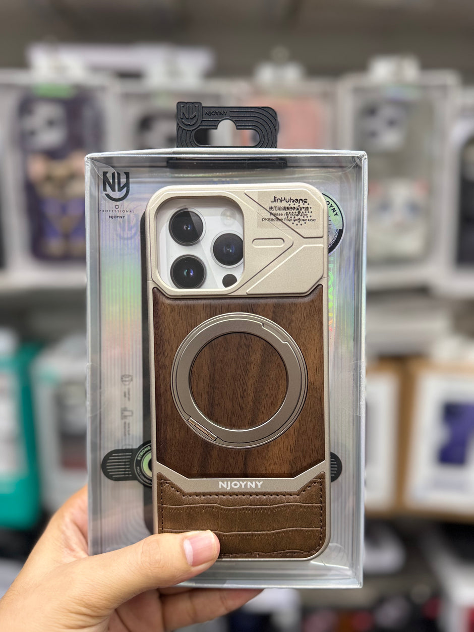 NY Perfume Wooden Metal 360 Stand Case With Magsfe - iPhone 15 Pro Max Back Cover