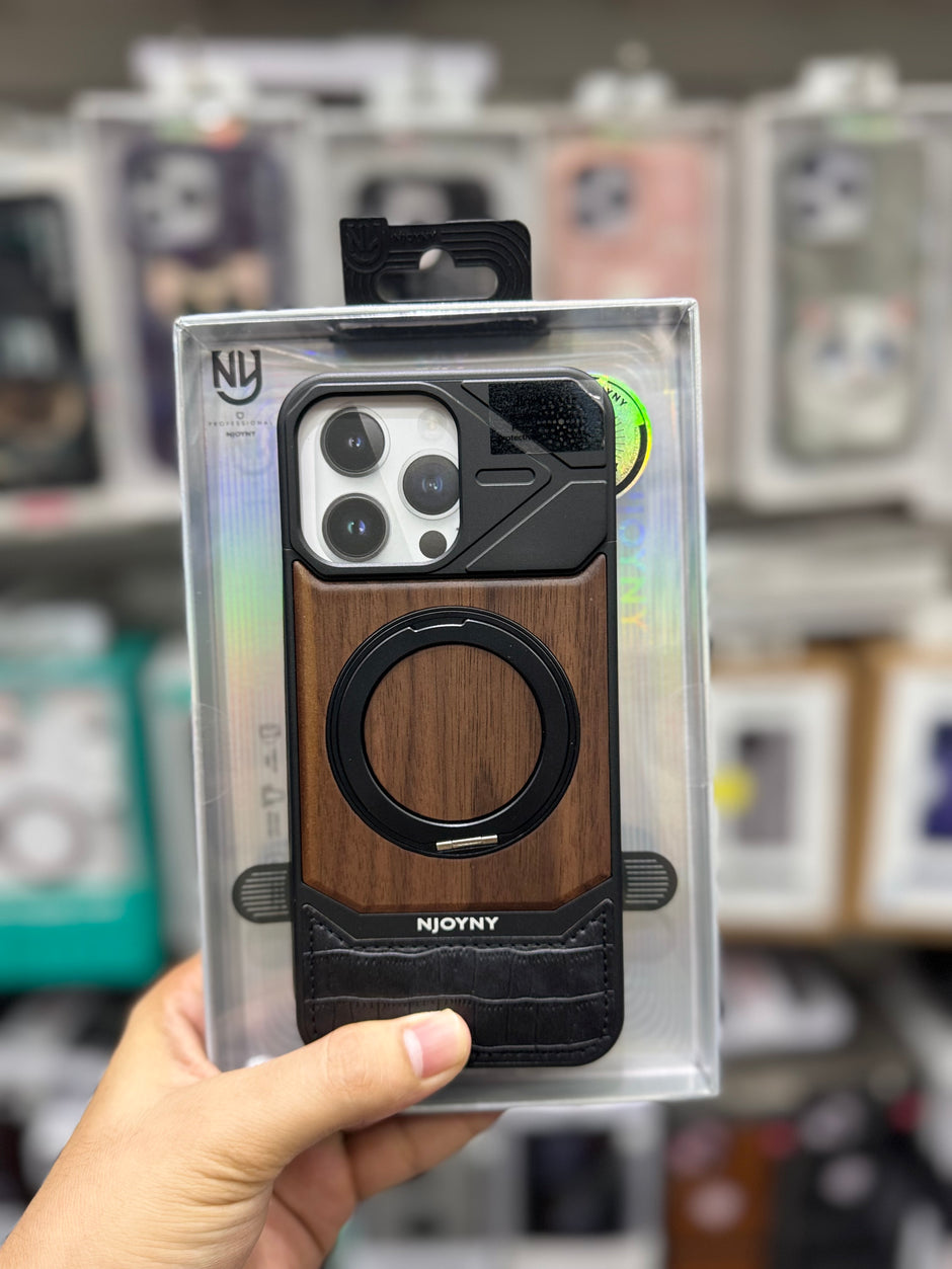 NY Perfume Wooden Metal 360 Stand Case With Magsfe - iPhone 15 Pro Max Back Cover