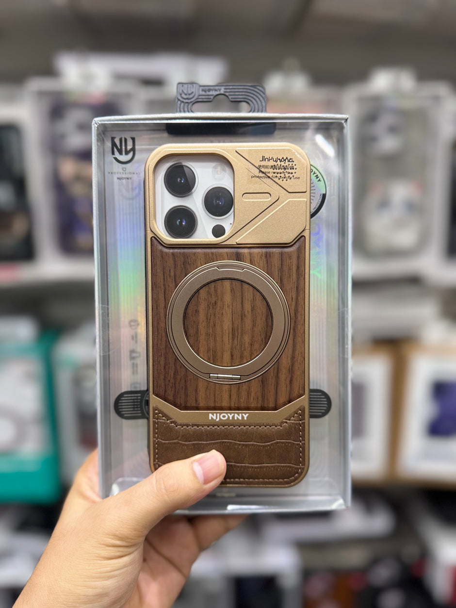 NY Perfume Wooden Metal 360 Stand Case With Magsfe - iPhone 16 Pro Max Back Cover