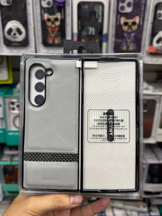 NY Classic Leather Chrome Plated Case Cover - Samsung Fold 6