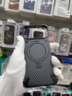 Carbon Fiber Metal Magnetic Case With Ring Stand - iPhone 17 Pro Back Cover
