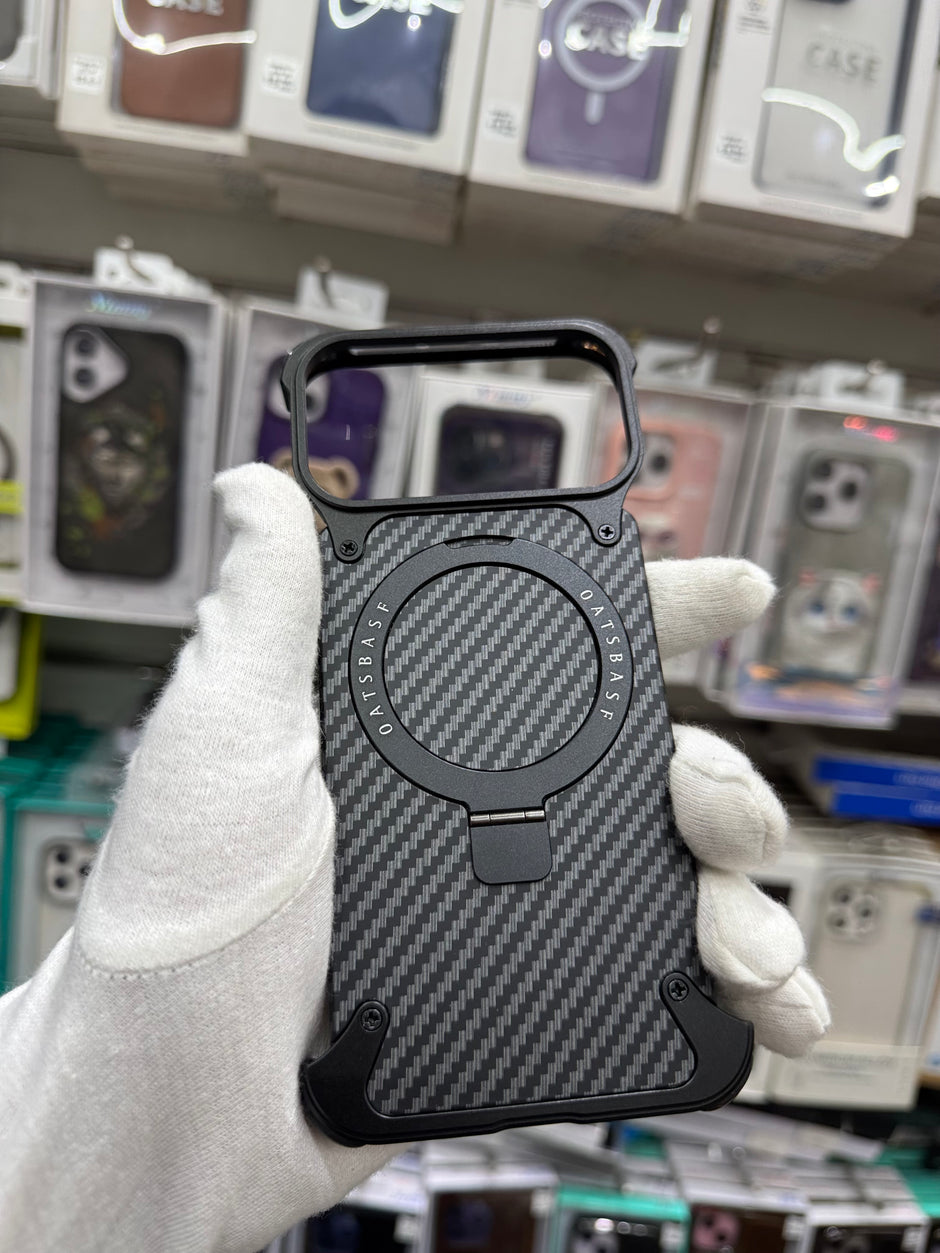 Carbon Fiber Metal Magnetic Case With Ring Stand - iPhone 17 Pro Back Cover