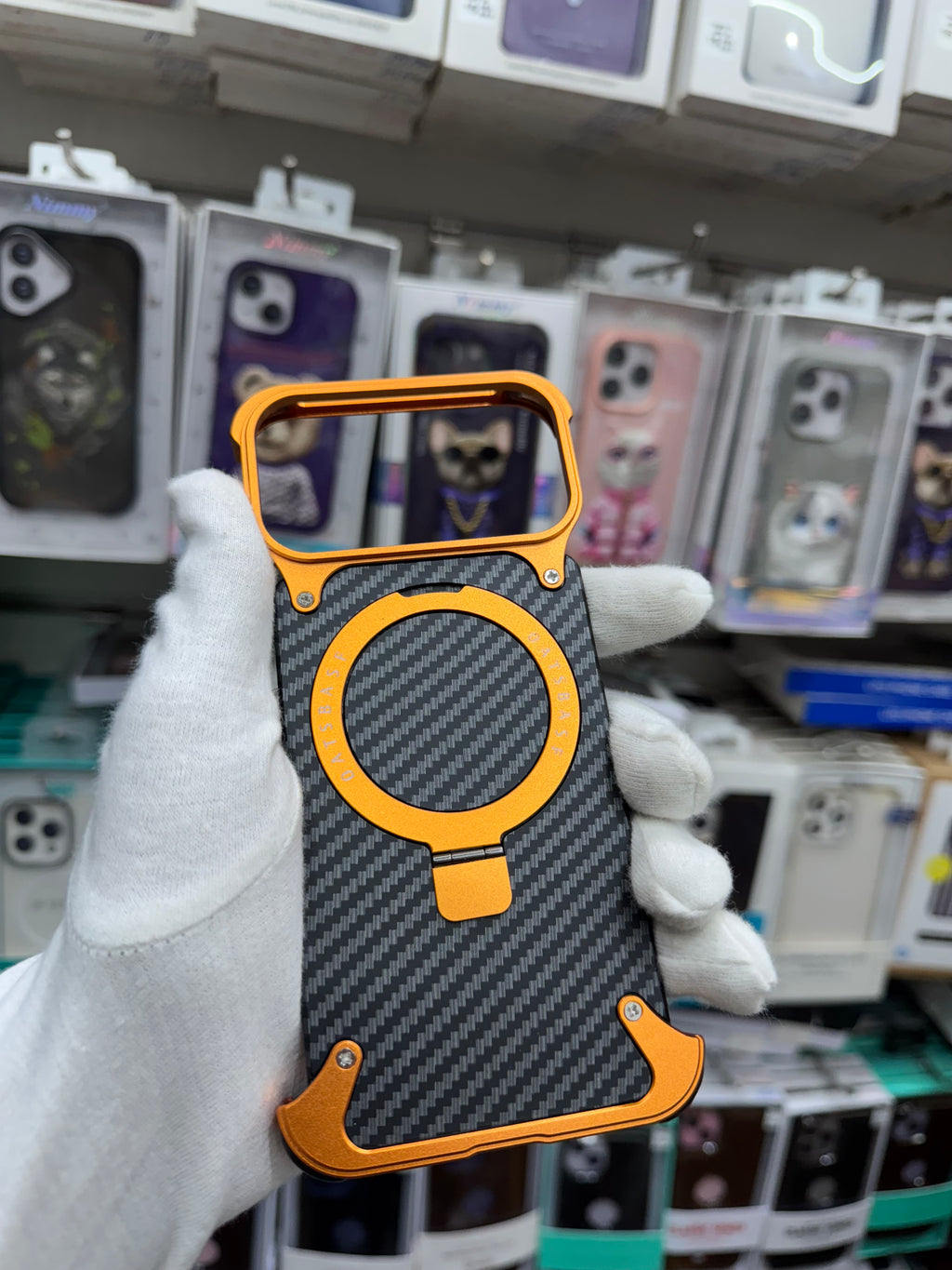 Carbon Fiber Metal Magnetic Case With Ring Stand - iPhone 17 Pro Back Cover