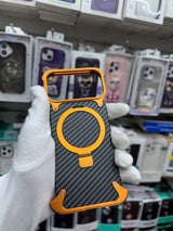 Carbon Fiber Metal Magnetic Case With Ring Stand - iPhone 17 Pro Back Cover