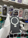Carbon Fiber Metal Magnetic Case With Ring Stand - iPhone 17 Pro Back Cover