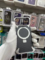 Carbon Fiber Metal Magnetic Case With Ring Stand - iPhone 17 Pro Back Cover