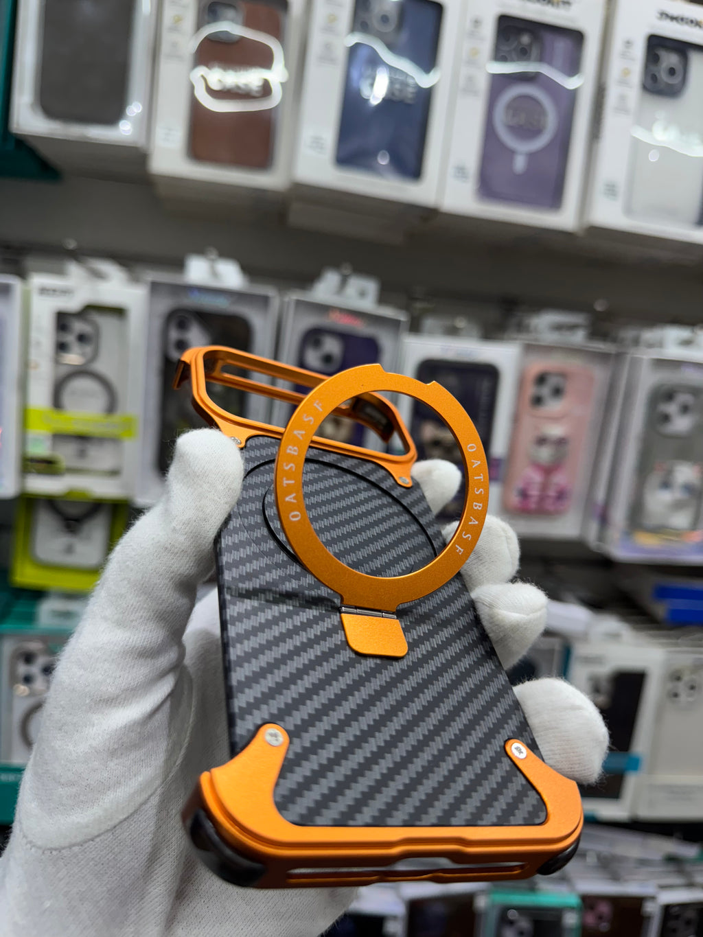 Carbon Fiber Metal Magnetic Case With Ring Stand - iPhone 17 Pro Back Cover