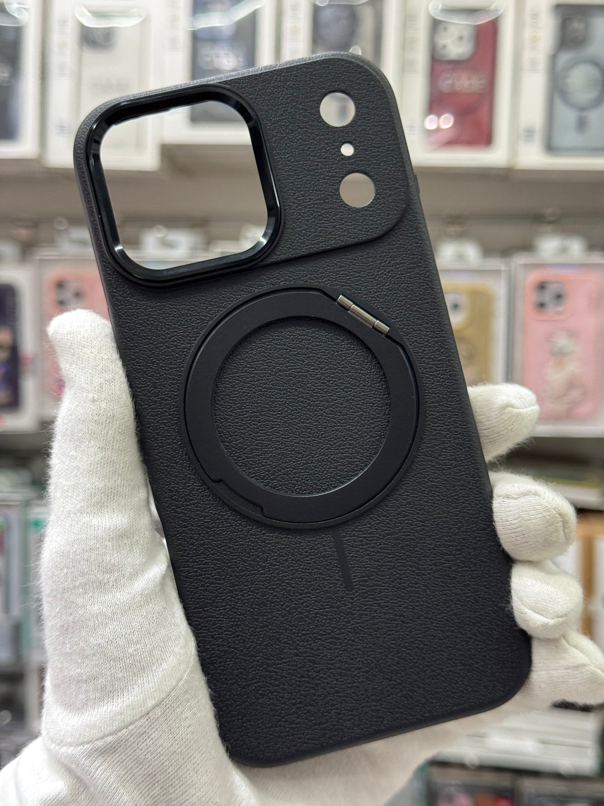 Premium Pu Leather MagSafe Case with 360° Ring Holder - iPhone 17 Pro Back Cover