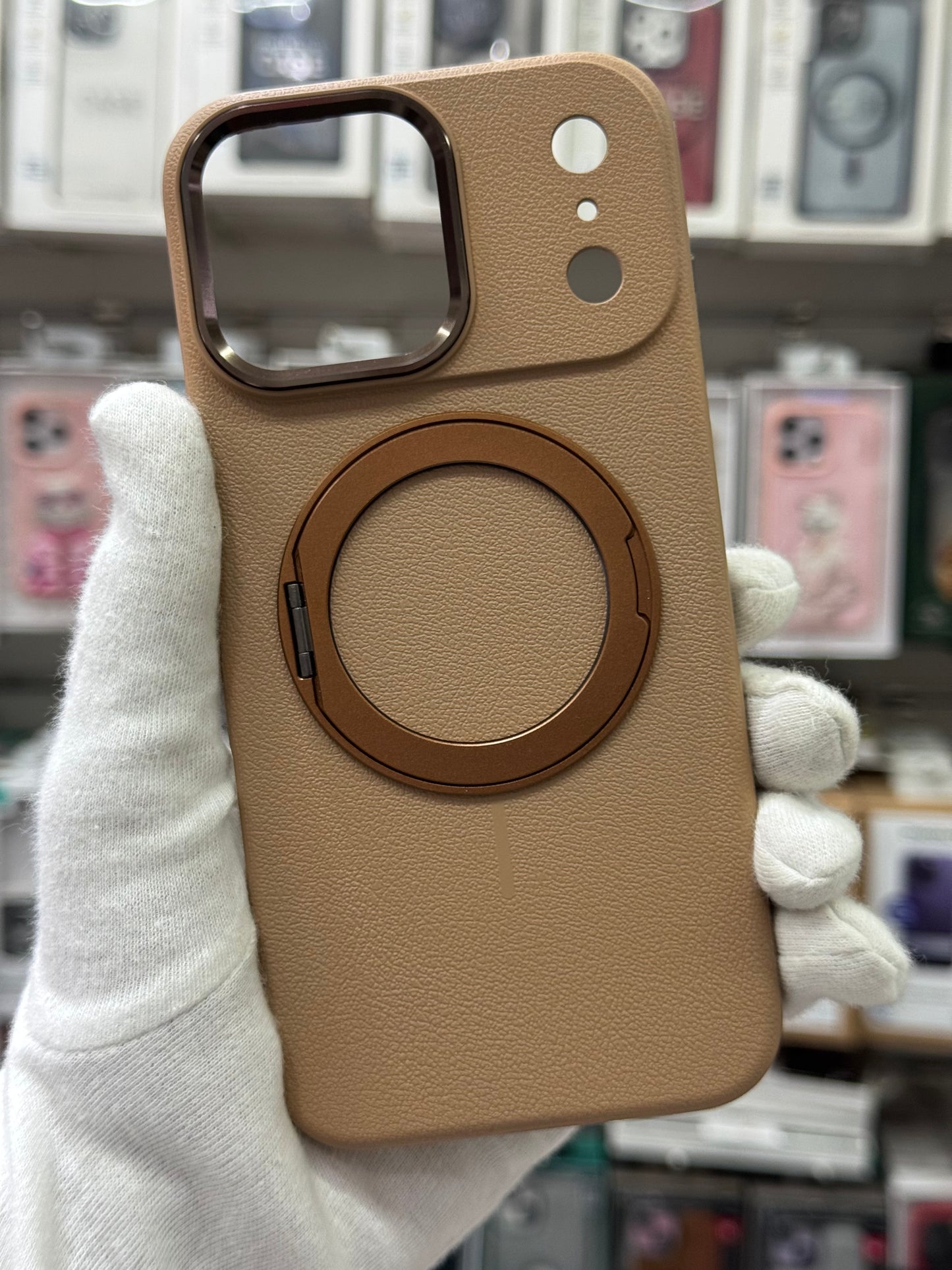 Premium Pu Leather MagSafe Case with 360° Ring Holder - iPhone 17 Pro