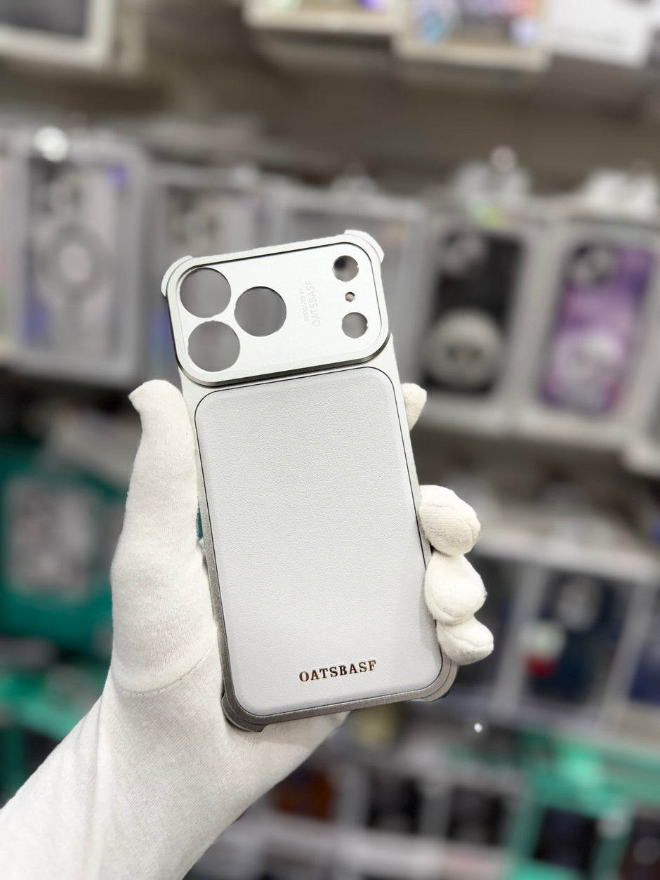 Metal Leather Shockproof Bumper Frame With Magsafe - iPhone 17 Pro Back Cover
