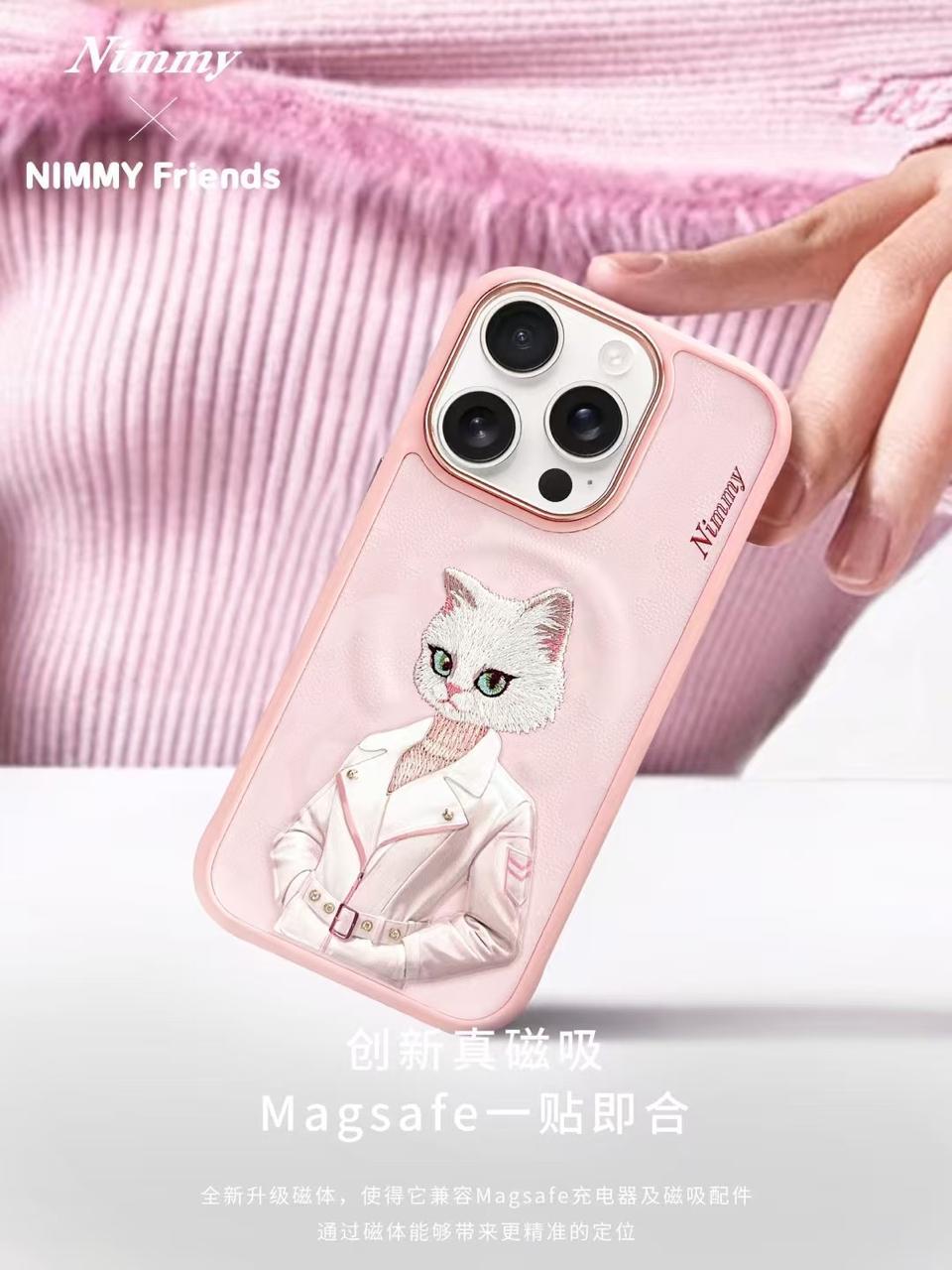 Nimmy Magnetic White Cat For iPhone 15 Pro Back Cover