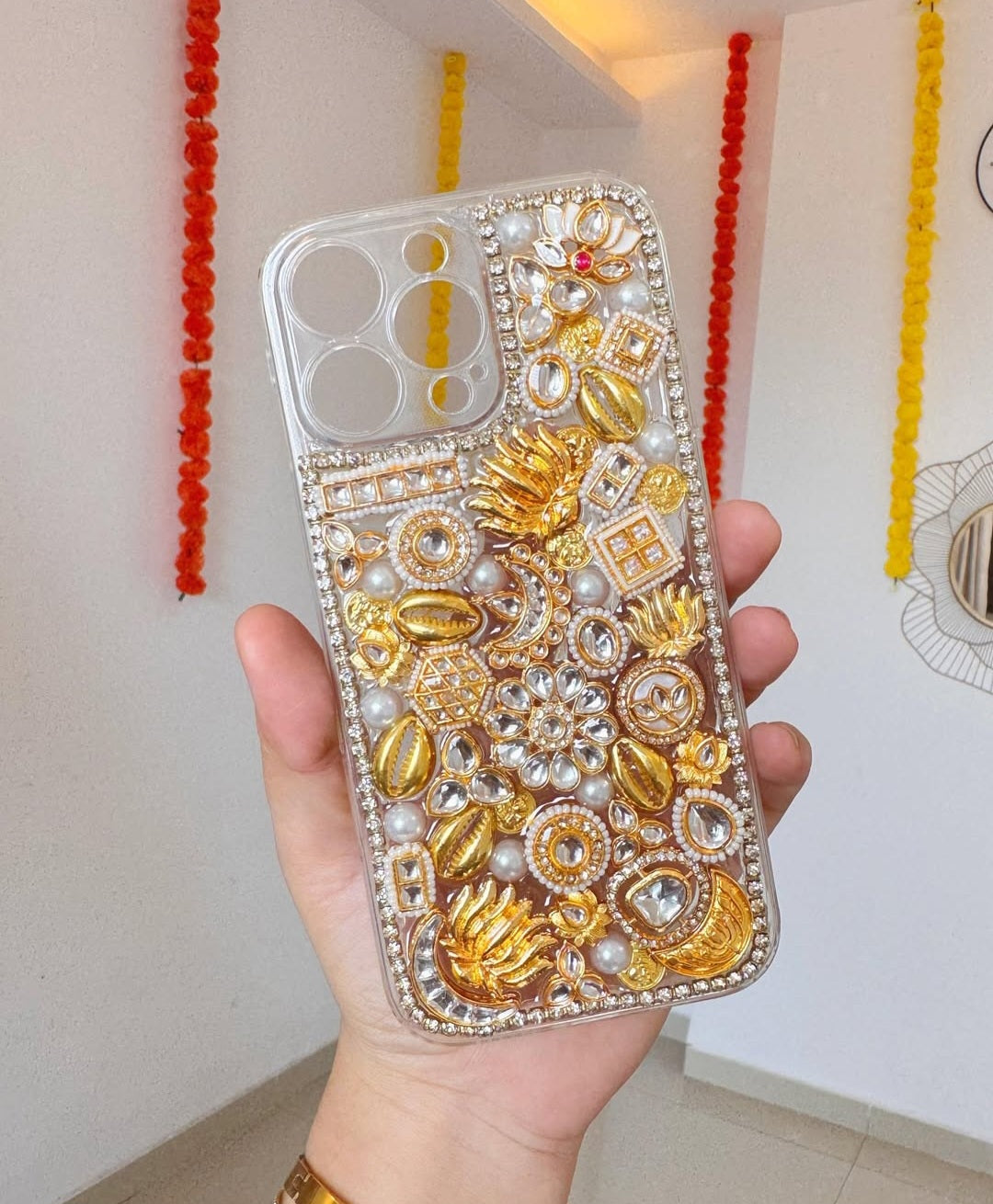 Royal Kundan Pearl Designer Phone Case