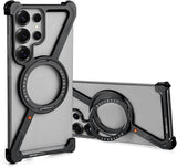 Sleek Z-Shaped Metal Case with 360° Rotating Ring Stand for Samsung S24 Ultra
