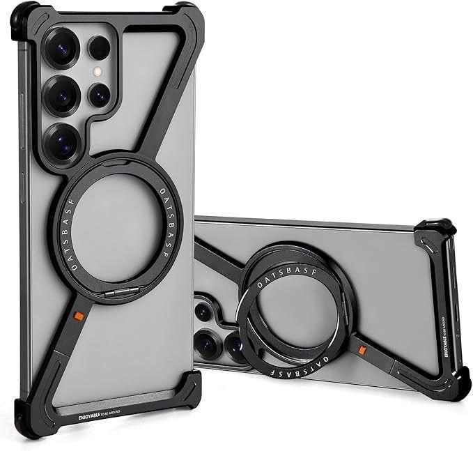 Sleek Z-Shaped Metal Case with 360° Rotating Ring Stand for Samsung S24 Ultra