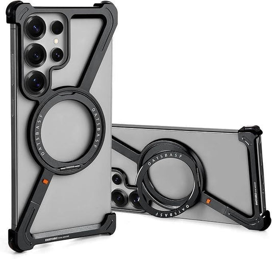 Sleek Z-Shaped Metal Case with 360° Rotating Ring Stand for Samsung S25 Ultra