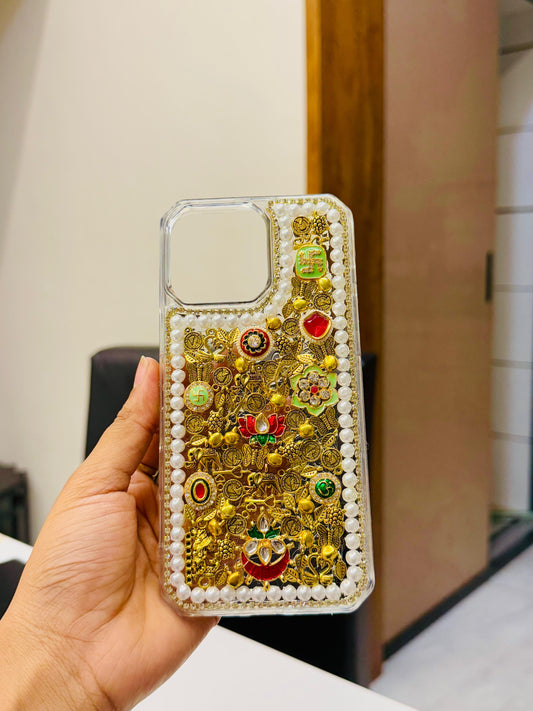Royal Lotus Charm Golden Beaded Phone Case