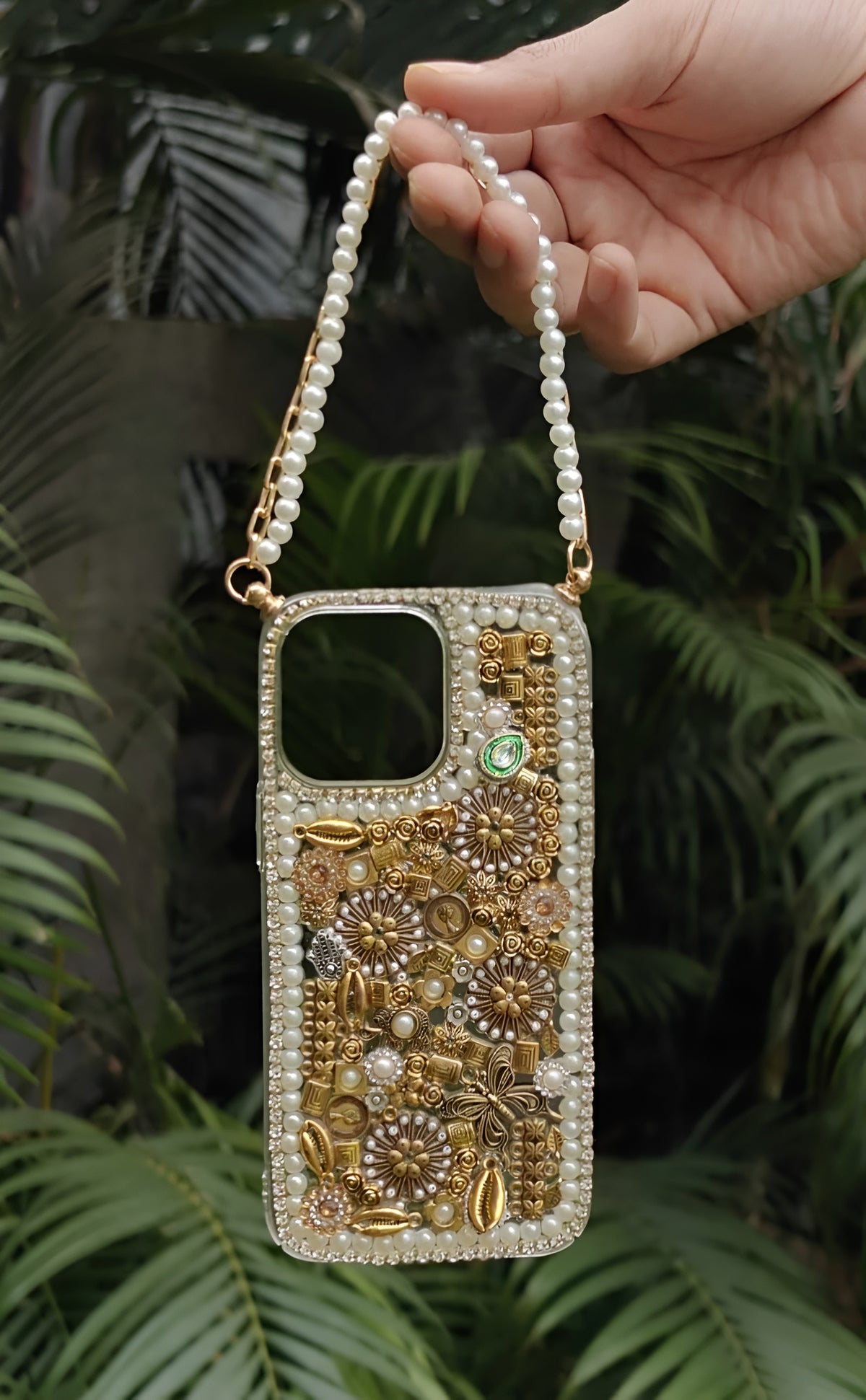 Pearl Strap Kundan Designer Mobile Case
