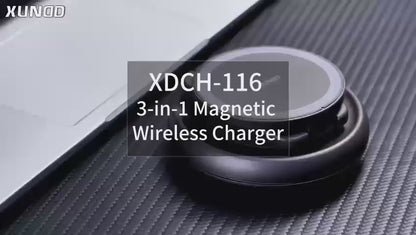 XUNDD 3 in 1 Magnetic Wireless Charger for Mobile Phone / Earphones / Watch Folding Desktop Charging Dock