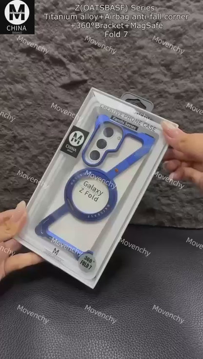 Sleek Z-Shaped Metal Samsung Fold 7 Cover with 360° Rotating Ring Stand